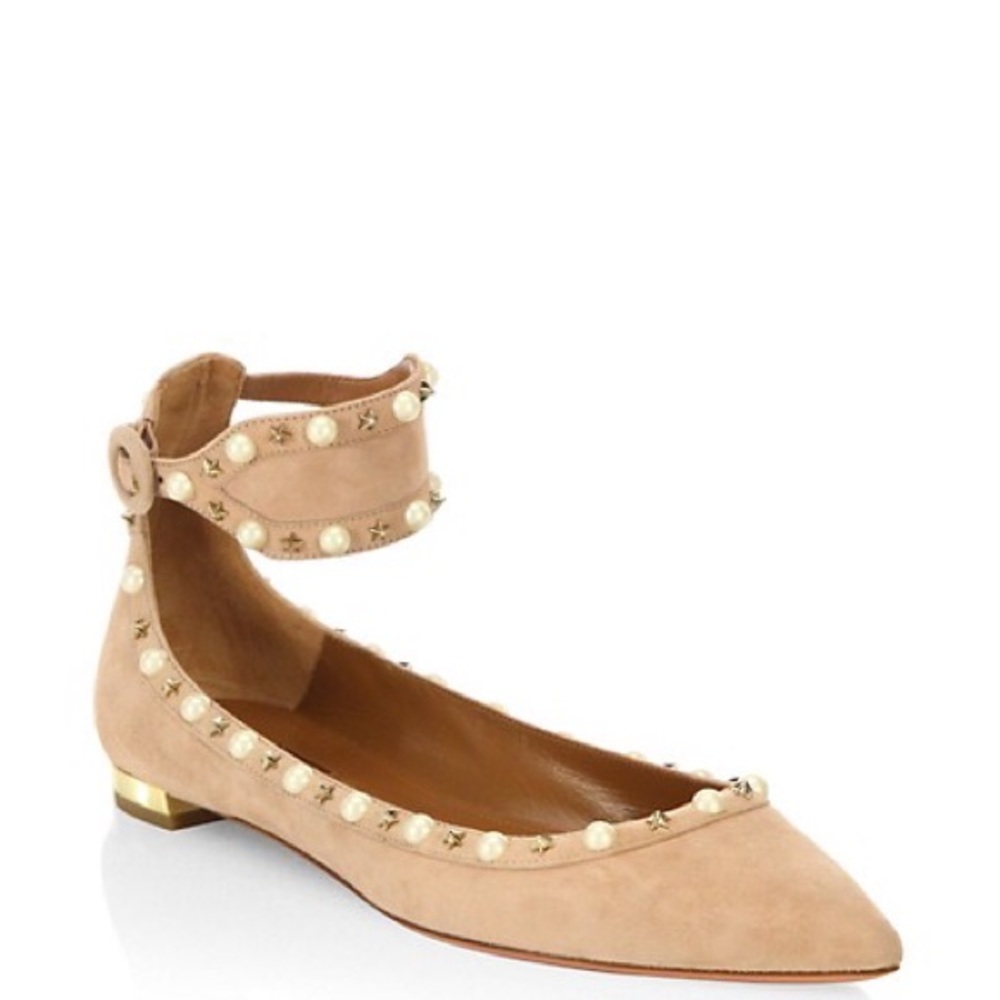 Aquazzura Harlow Pearl Suede Flats NWT